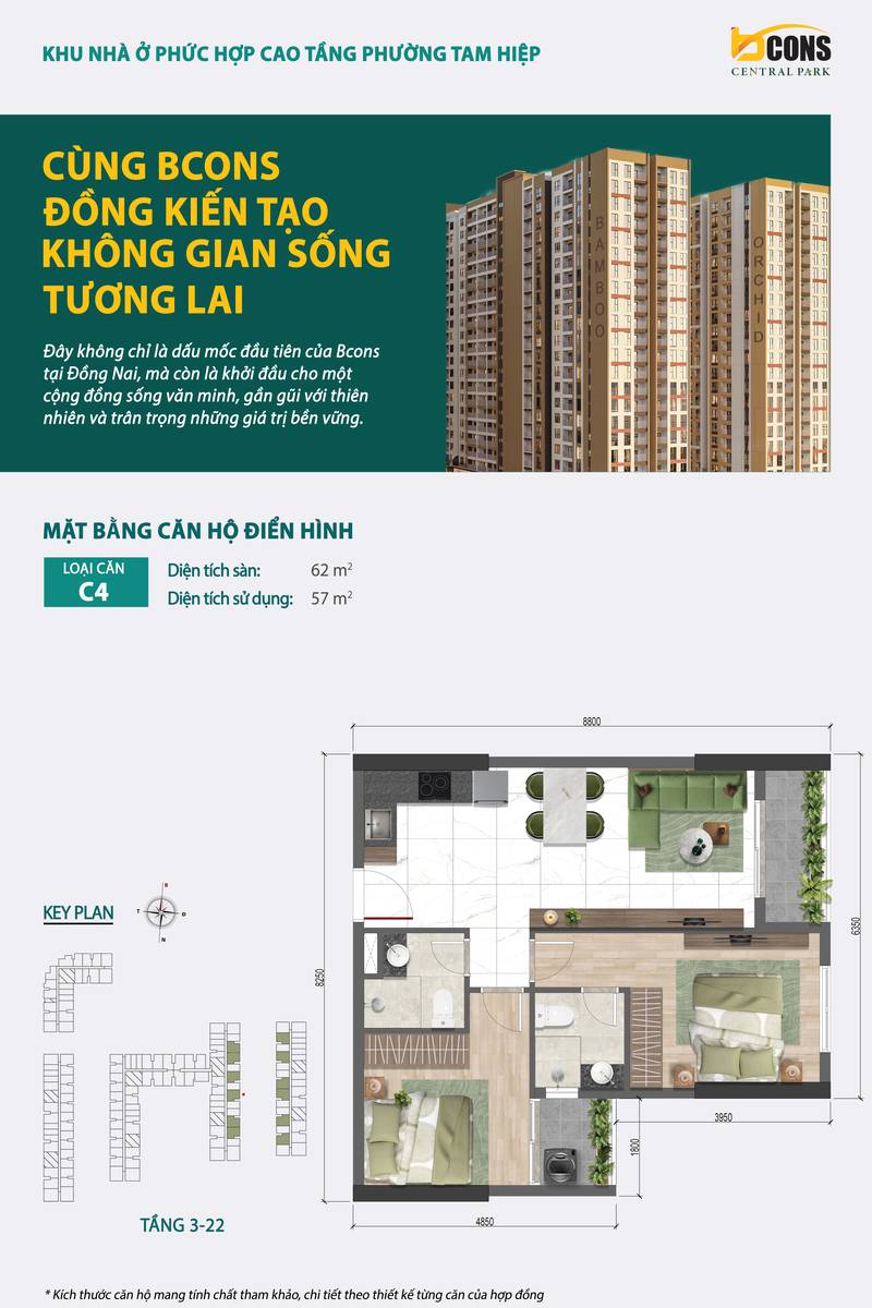 Căn hộ 3 phòng ngủ 2