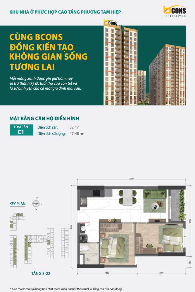 Căn hộ 3 phòng ngủ 3